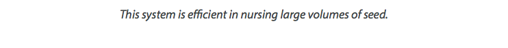 This system is efficient in nursing large volumes of seed.